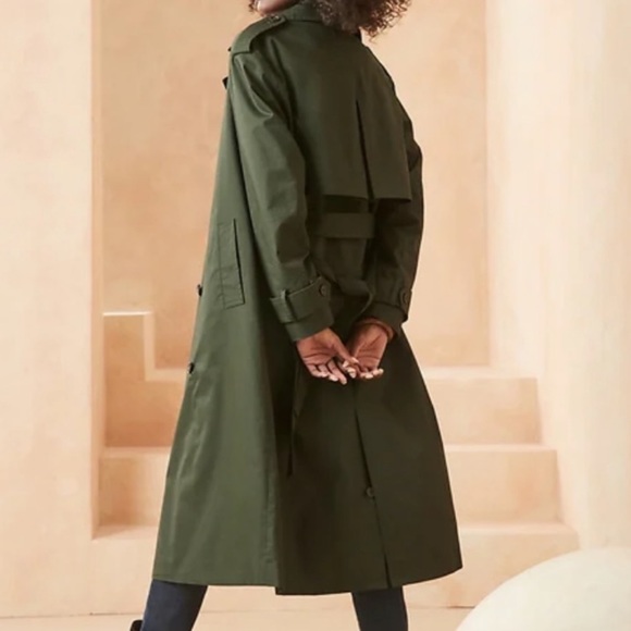 BRF PETITE DEEP GREEN CLASSIC COTTON TWILL TRENCH COAT - Picture 3 of 3